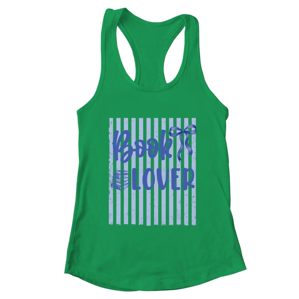 Coquette Book Lover Preppy Blue Stripes Bookworm Reading Shirt & Tank Top | teecentury
