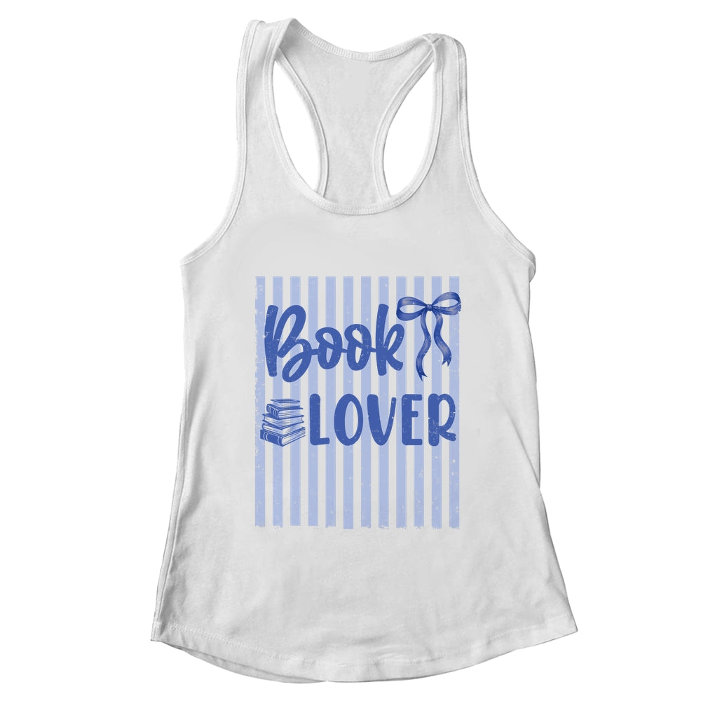 Coquette Book Lover Preppy Blue Stripes Bookworm Reading Shirt & Tank Top | teecentury