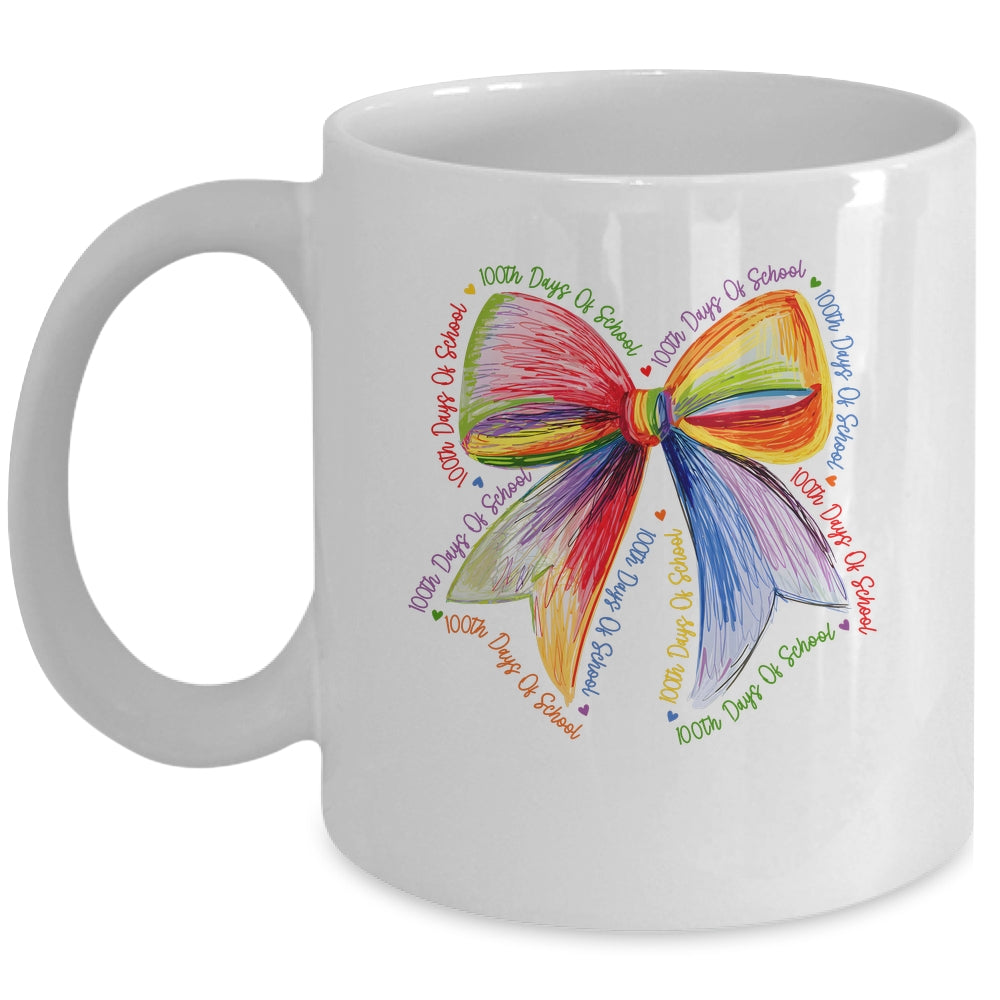 Coquette Bow 100 Days Of School Colorful School Teacher Mug | teecentury