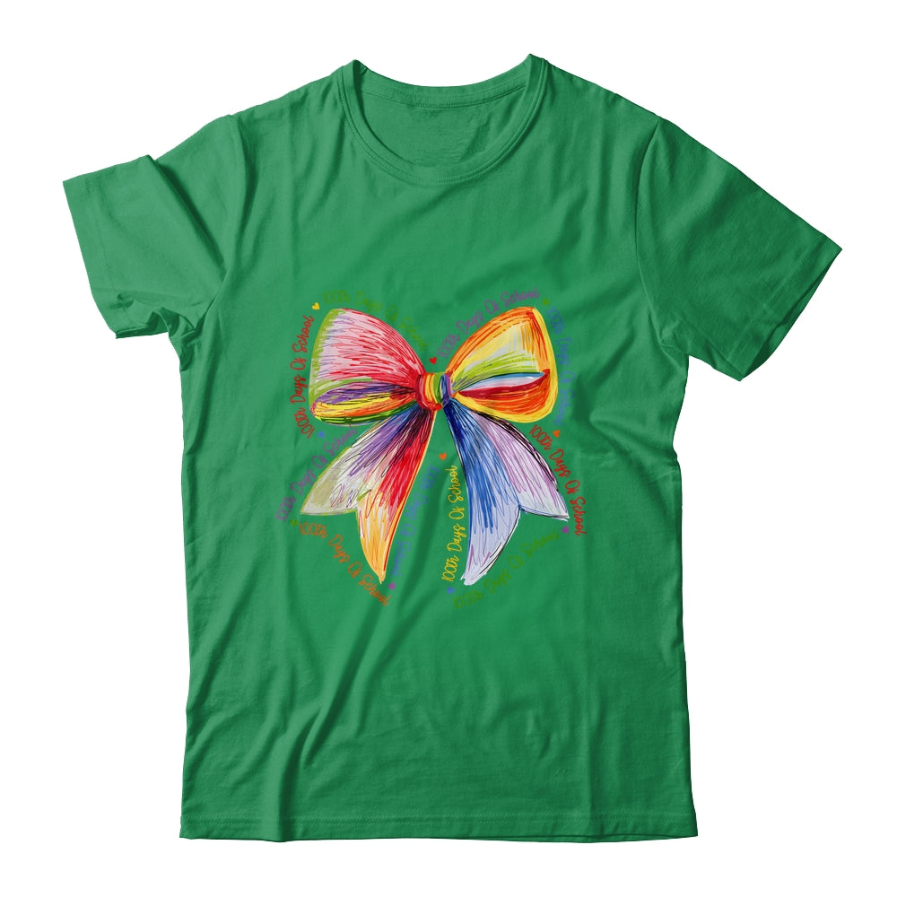 Coquette Bow 100 Days Of School Colorful School Teacher Shirt & Hoodie | teecentury