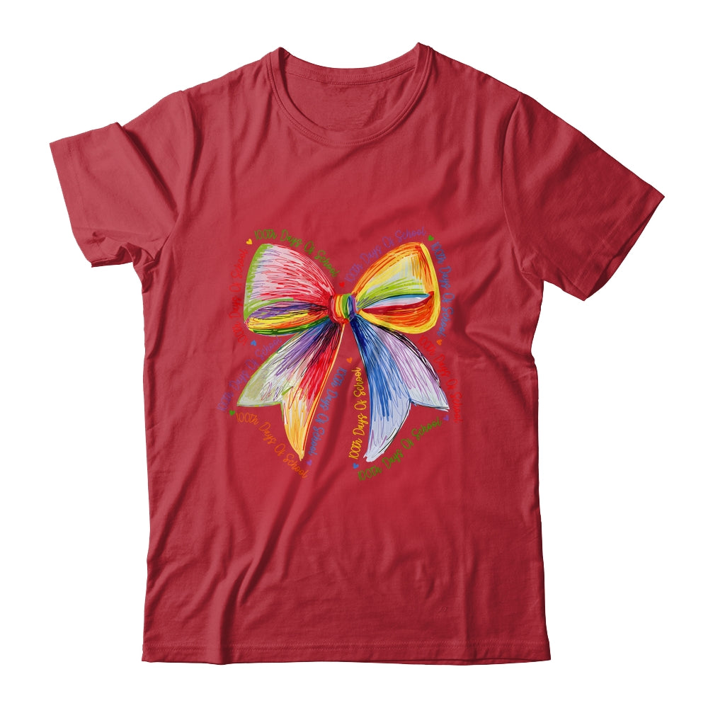 Coquette Bow 100 Days Of School Colorful School Teacher Shirt & Hoodie | teecentury