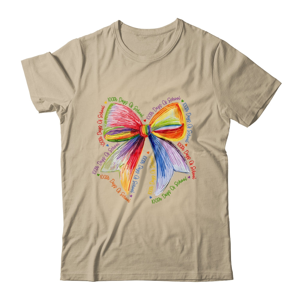 Coquette Bow 100 Days Of School Colorful School Teacher Shirt & Hoodie | teecentury