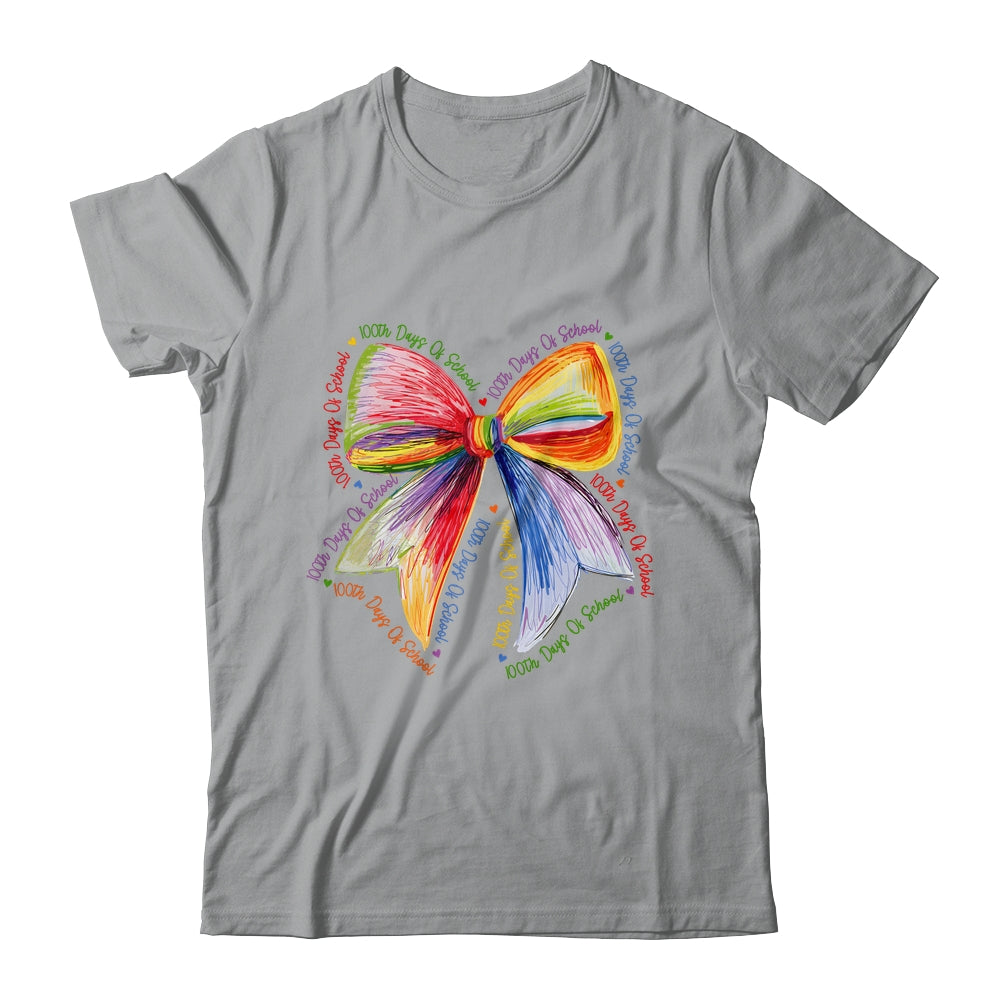 Coquette Bow 100 Days Of School Colorful School Teacher Shirt & Hoodie | teecentury