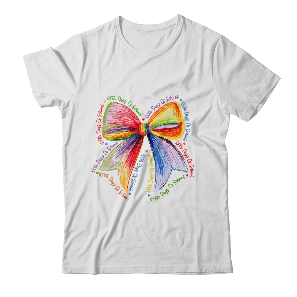 Coquette Bow 100 Days Of School Colorful School Teacher Shirt & Hoodie | teecentury
