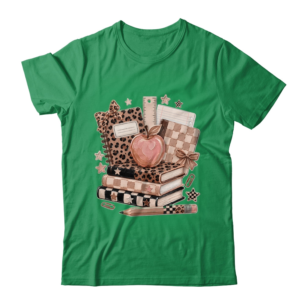 Coquette Bow Back To School Teacher Retro Checkered Leopard Shirt & Hoodie | teecentury