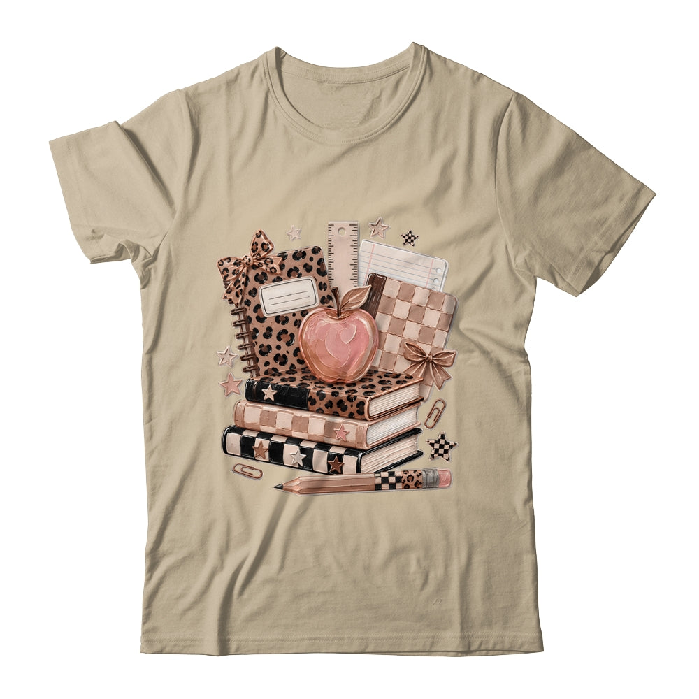 Coquette Bow Back To School Teacher Retro Checkered Leopard Shirt & Hoodie | teecentury