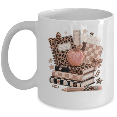 Coquette Bow Back To School Teacher Retro Checkered Leopard Mug | teecentury