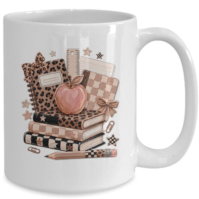 Coquette Bow Back To School Teacher Retro Checkered Leopard Mug | teecentury