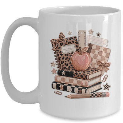 Coquette Bow Back To School Teacher Retro Checkered Leopard Mug | teecentury