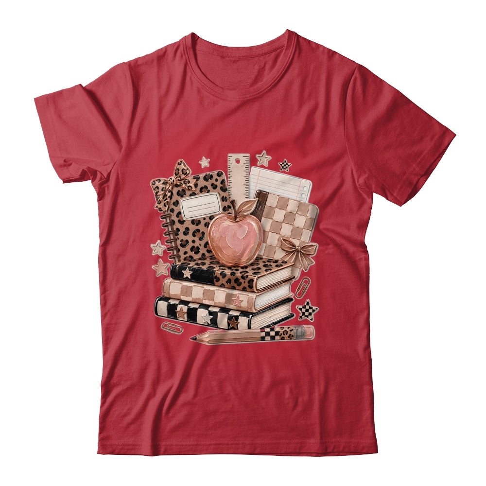 Coquette Bow Back To School Teacher Retro Checkered Leopard Shirt & Hoodie | teecentury