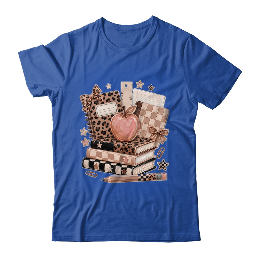 Coquette Bow Back To School Teacher Retro Checkered Leopard Shirt & Hoodie | teecentury