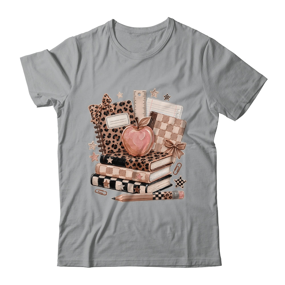 Coquette Bow Back To School Teacher Retro Checkered Leopard Shirt & Hoodie | teecentury
