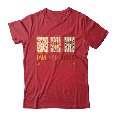 Coquette Bow Cross Fall For Jesus He Never Leaves Christian Shirt & Sweatshirt | teecentury