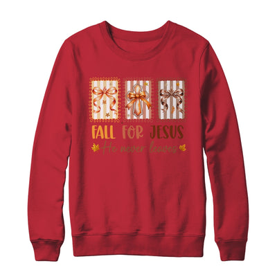Coquette Bow Cross Fall For Jesus He Never Leaves Christian Shirt & Sweatshirt | teecentury
