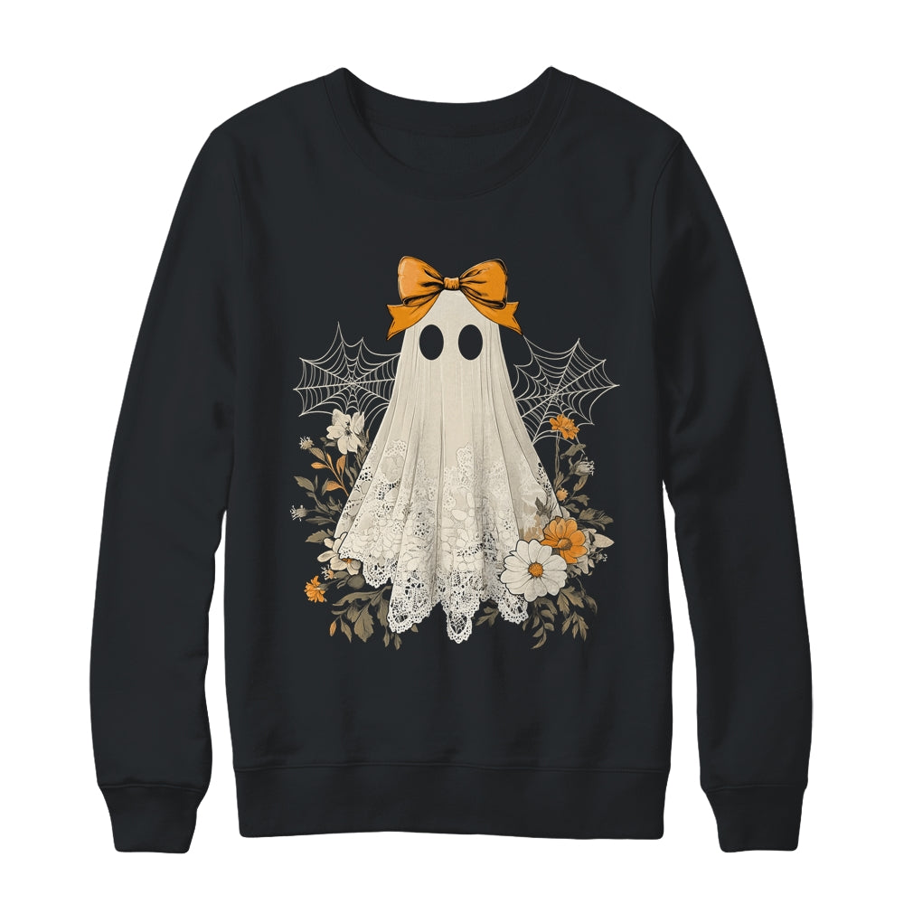 Coquette Bow Ghost Halloween Flower Ghost Spooky Season Shirt & Sweatshirt | teecentury
