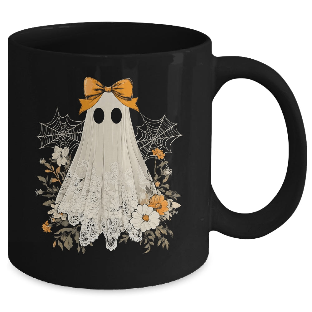 Coquette Bow Ghost Halloween Flower Ghost Spooky Season Mug | teecentury