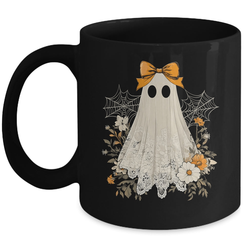 Coquette Bow Ghost Halloween Flower Ghost Spooky Season Mug | teecentury