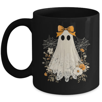 Coquette Bow Ghost Halloween Flower Ghost Spooky Season Mug | teecentury