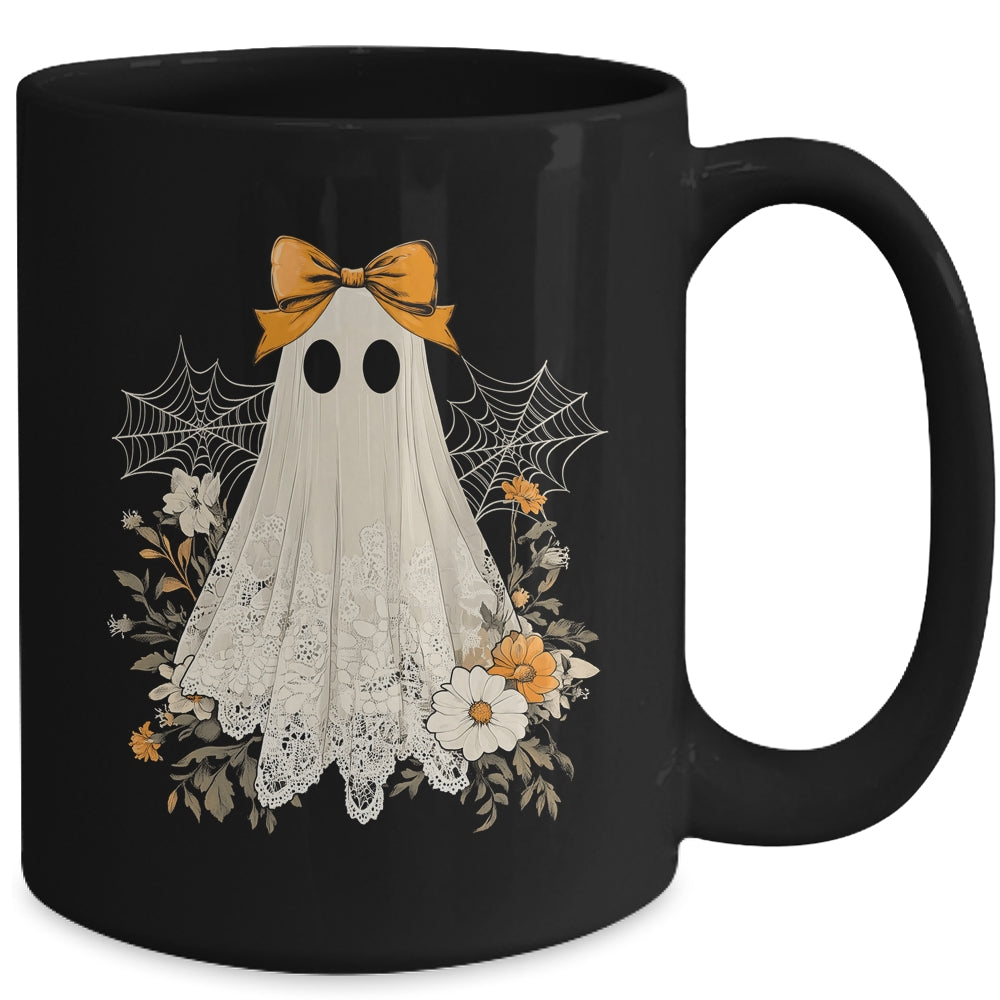 Coquette Bow Ghost Halloween Flower Ghost Spooky Season Mug | teecentury