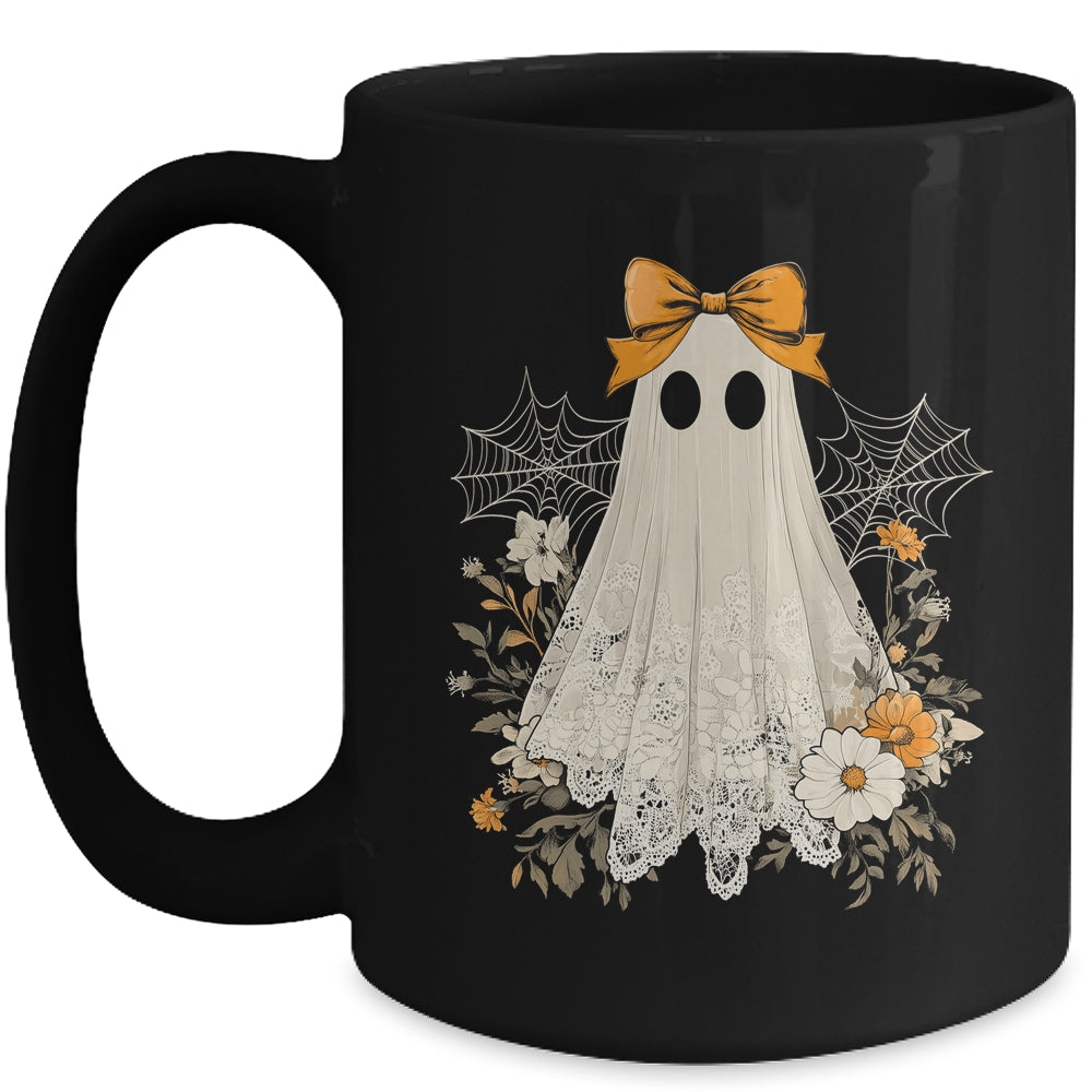 Coquette Bow Ghost Halloween Flower Ghost Spooky Season Mug | teecentury