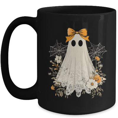 Coquette Bow Ghost Halloween Flower Ghost Spooky Season Mug | teecentury