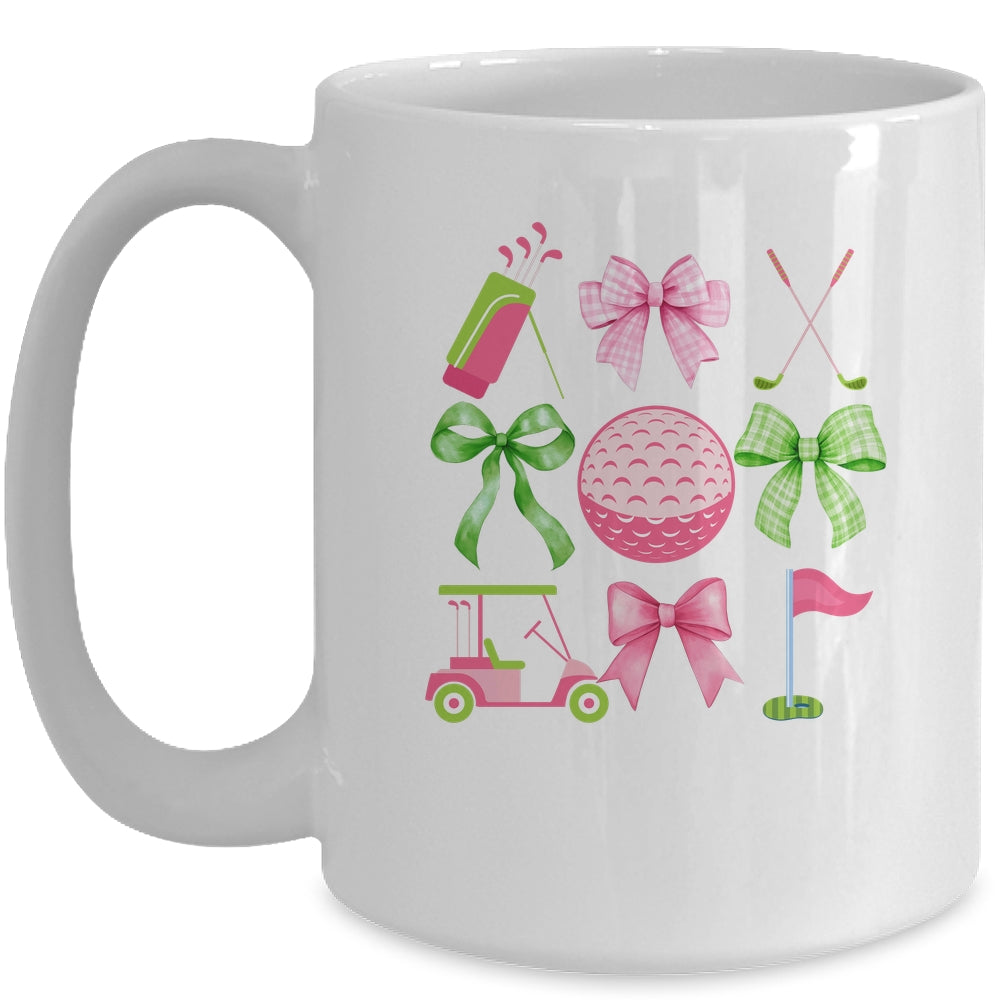 Coquette Bow Golf Cart Game Day Golfing Golfer Golf Lover Mug | teecentury