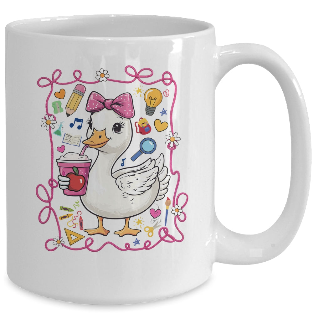 Coquette Bow Goose Teacher Preppy Floral Back To School Mug | teecentury