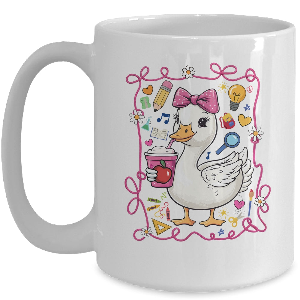 Coquette Bow Goose Teacher Preppy Floral Back To School Mug | teecentury
