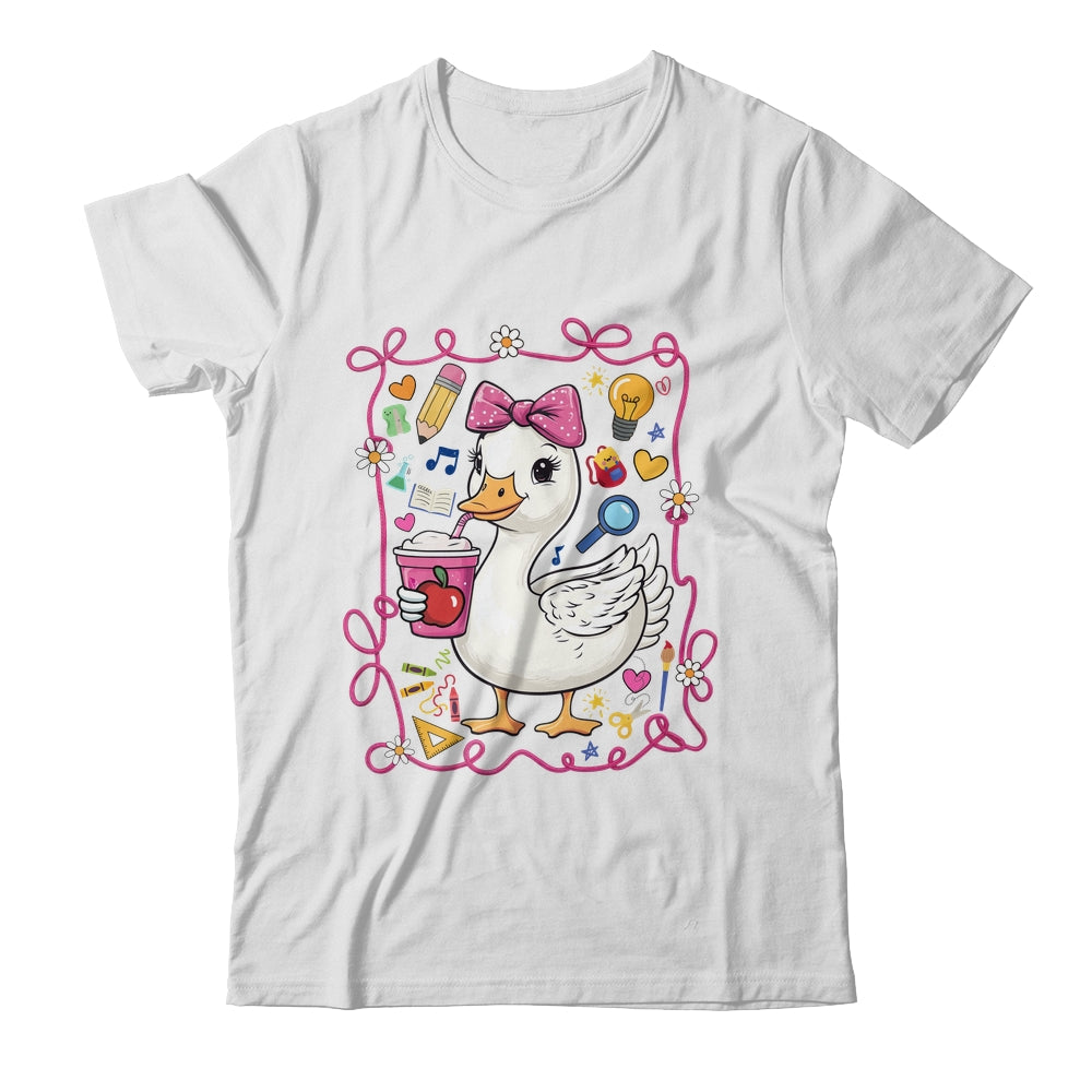 Coquette Bow Goose Teacher Preppy Floral Back To School Shirt & Hoodie | teecentury
