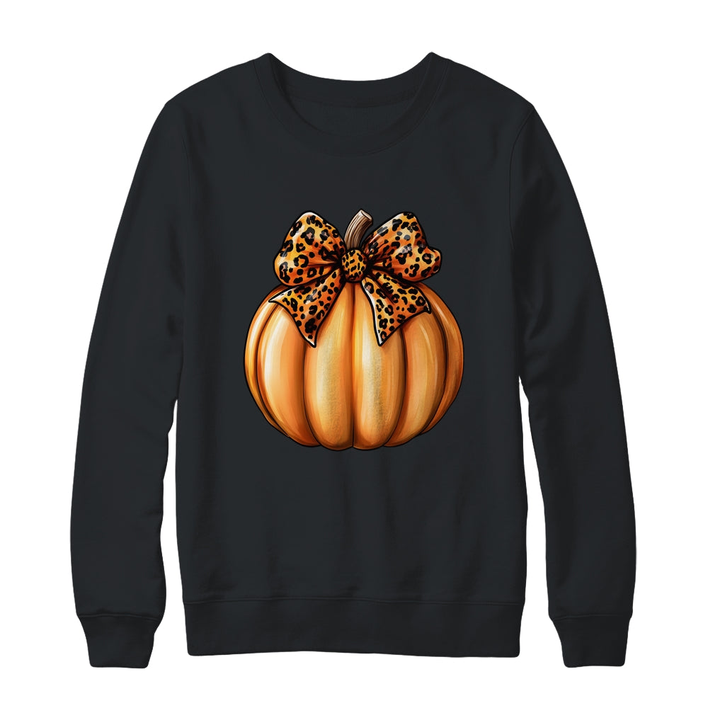 Coquette Bow Leopard Pumpkin Thanksgiving Rustic Fall Women Shirt & Sweatshirt | teecentury