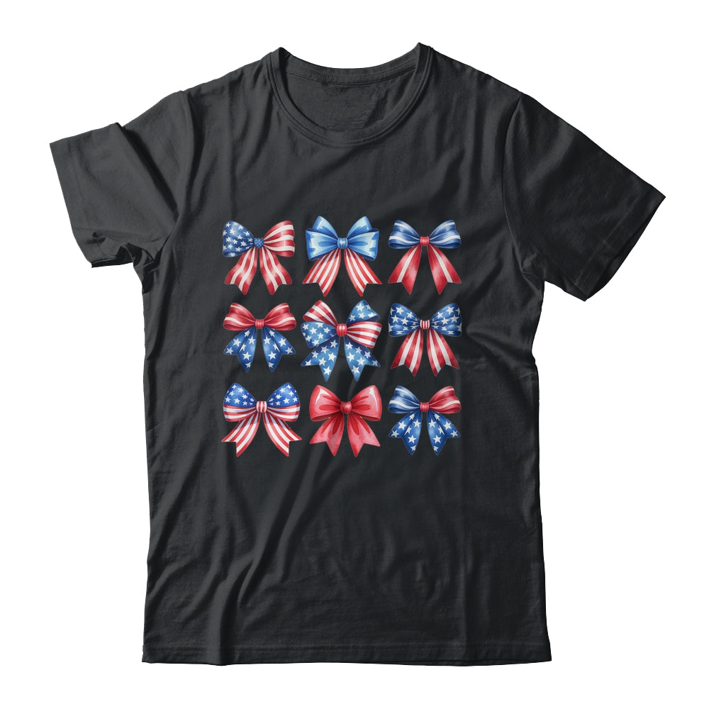 Coquette Bow Patriotic American Flag Retro July Of 4th Girls Shirt & Tank Top | teecentury