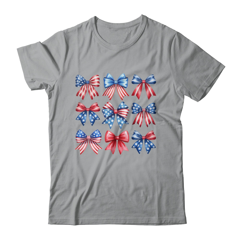 Coquette Bow Patriotic American Flag Retro July Of 4th Girls Shirt & Tank Top | teecentury