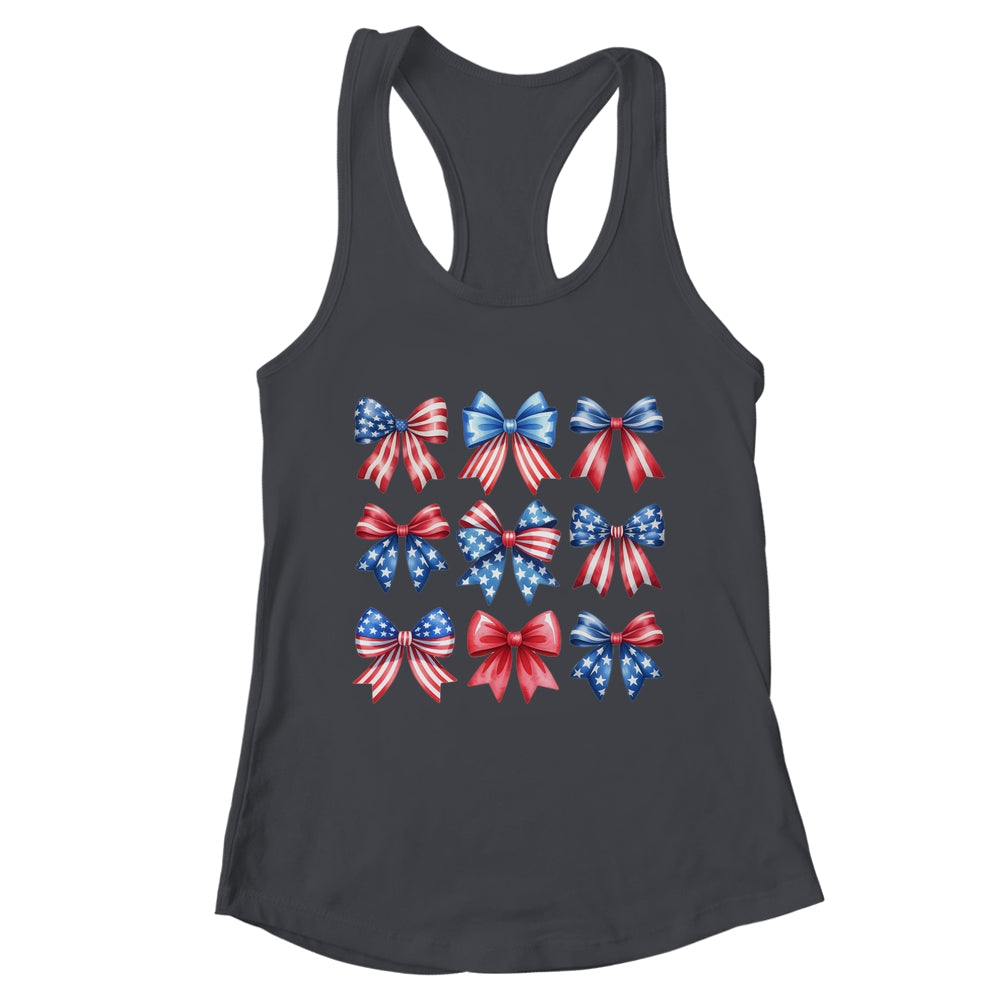 Coquette Bow Patriotic American Flag Retro July Of 4th Girls Shirt & Tank Top | teecentury