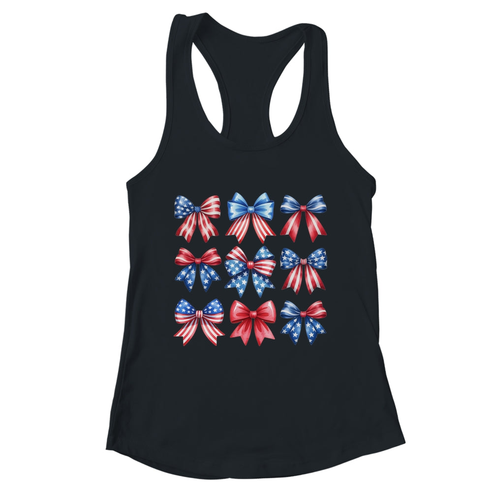 Coquette Bow Patriotic American Flag Retro July Of 4th Girls Shirt & Tank Top | teecentury