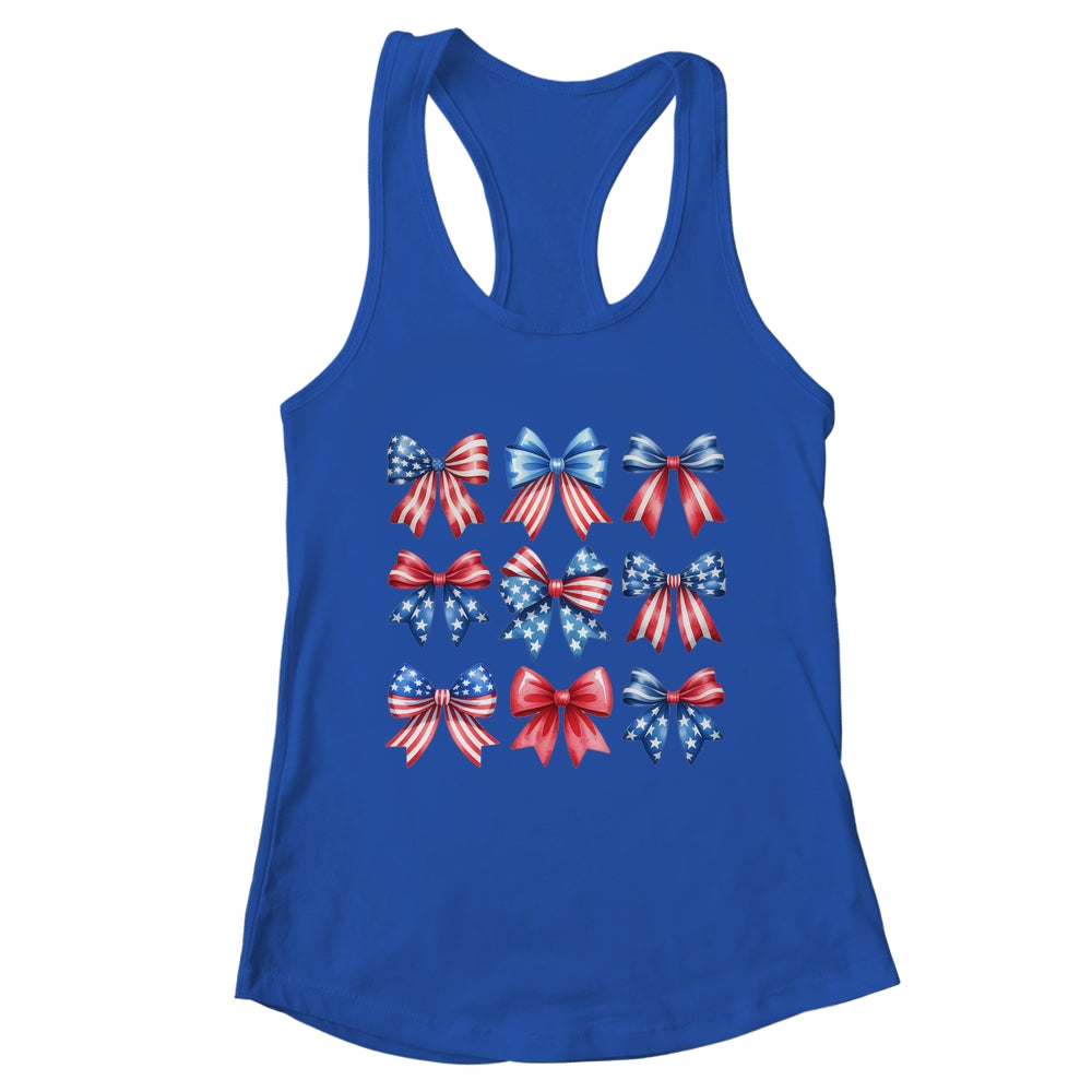 Coquette Bow Patriotic American Flag Retro July Of 4th Girls Shirt & Tank Top | teecentury