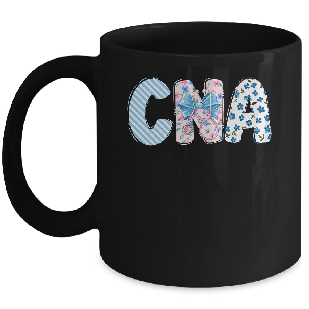Coquette CNA Nurse Blue Floral Stethoscope Bow Cute Nurse Mug | teecentury