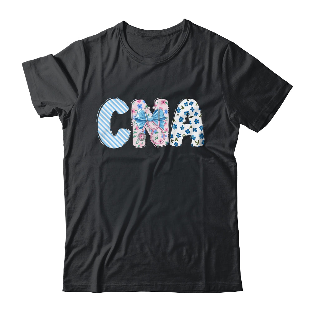 Coquette CNA Nurse Blue Floral Stethoscope Bow Cute Nurse Shirt & Tank Top | teecentury