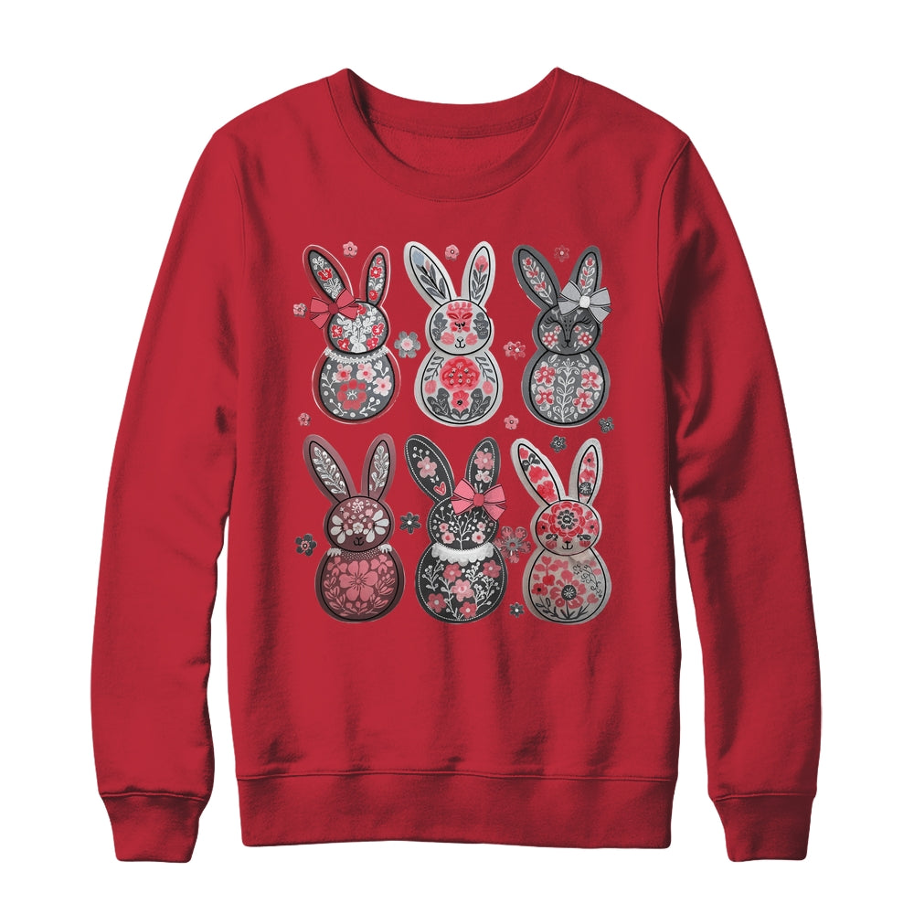 Coquette Easter Bunny Bow Floral Retro Easter Girls Kids Shirt & Sweatshirt | teecentury