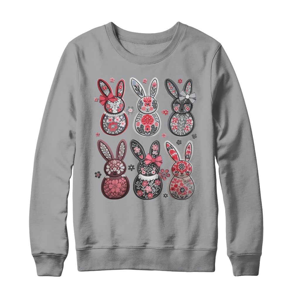 Coquette Easter Bunny Bow Floral Retro Easter Girls Kids Shirt & Sweatshirt | teecentury