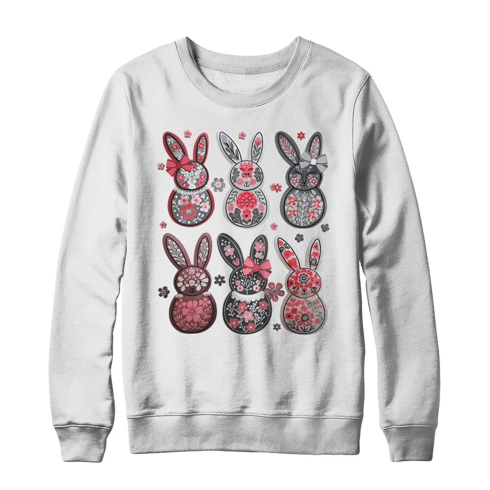 Coquette Easter Bunny Bow Floral Retro Easter Girls Kids Shirt & Sweatshirt | teecentury