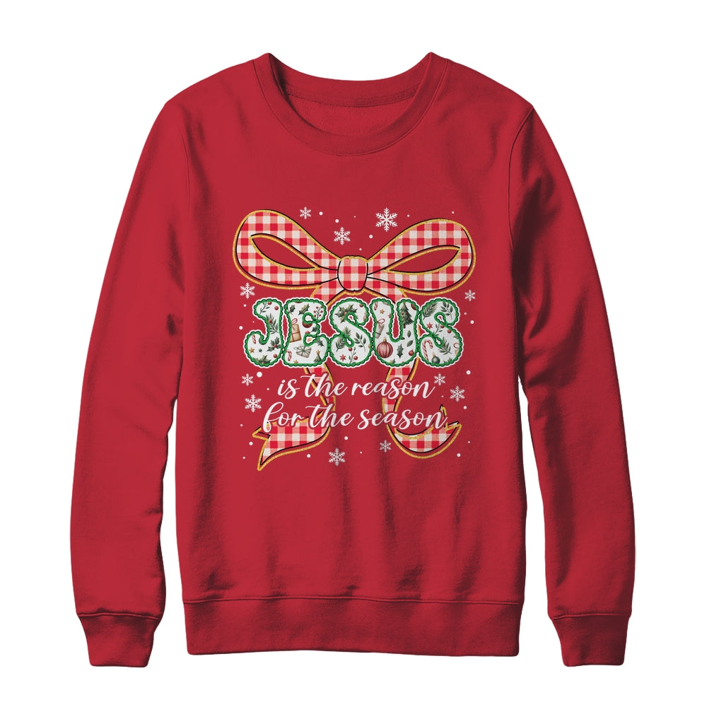 Coquette Floral Christmas Jesus Is The Reason For The Season Shirt & Sweatshirt | teecentury