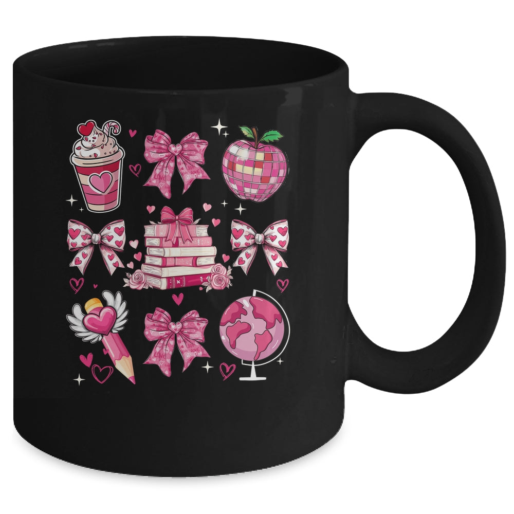 Coquette Pink Bow Ribbons Book Teacher Valentines  Women Mug | teecentury