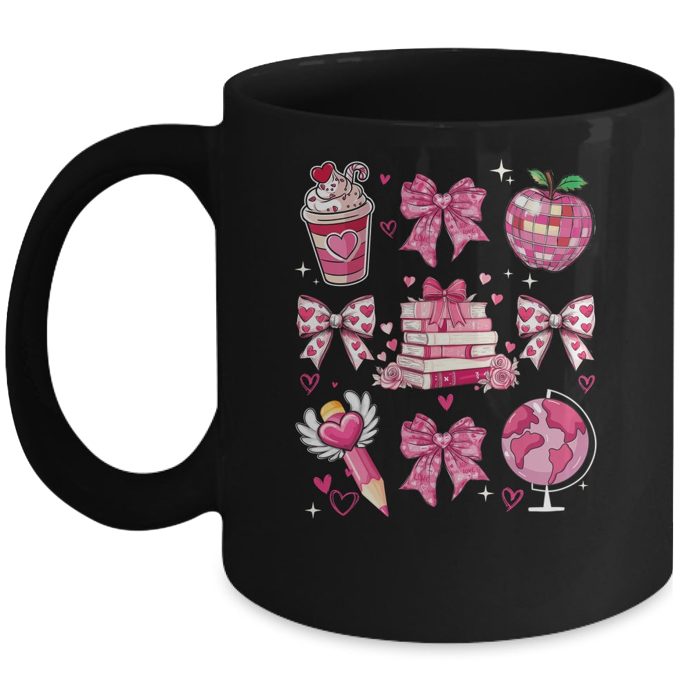 Coquette Pink Bow Ribbons Book Teacher Valentines  Women Mug | teecentury