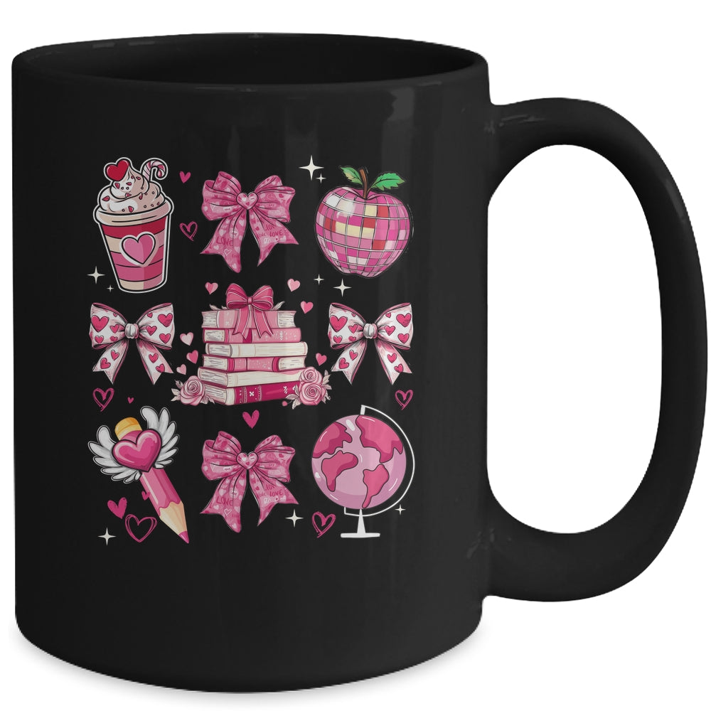 Coquette Pink Bow Ribbons Book Teacher Valentines  Women Mug | teecentury