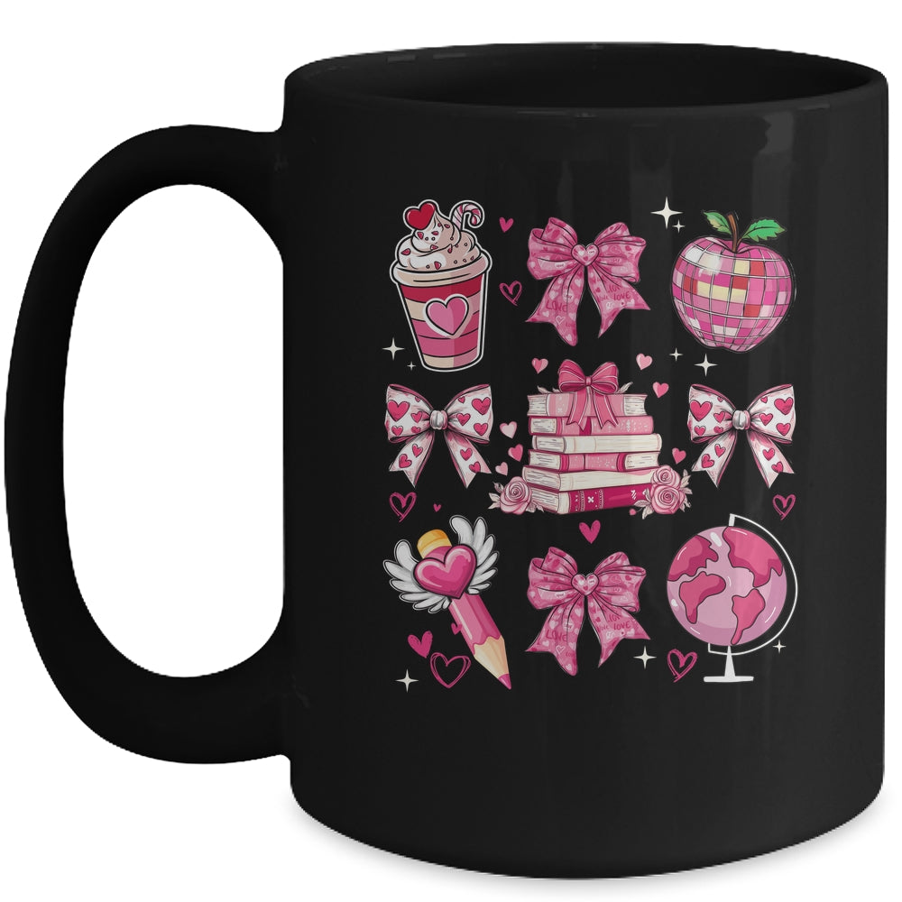 Coquette Pink Bow Ribbons Book Teacher Valentines  Women Mug | teecentury
