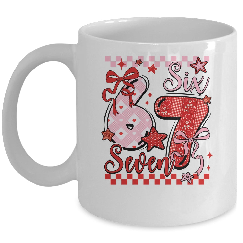 Coquette Valentine 67 Six Seven Preppy Cute Heart Bow Pink Mug | teecentury