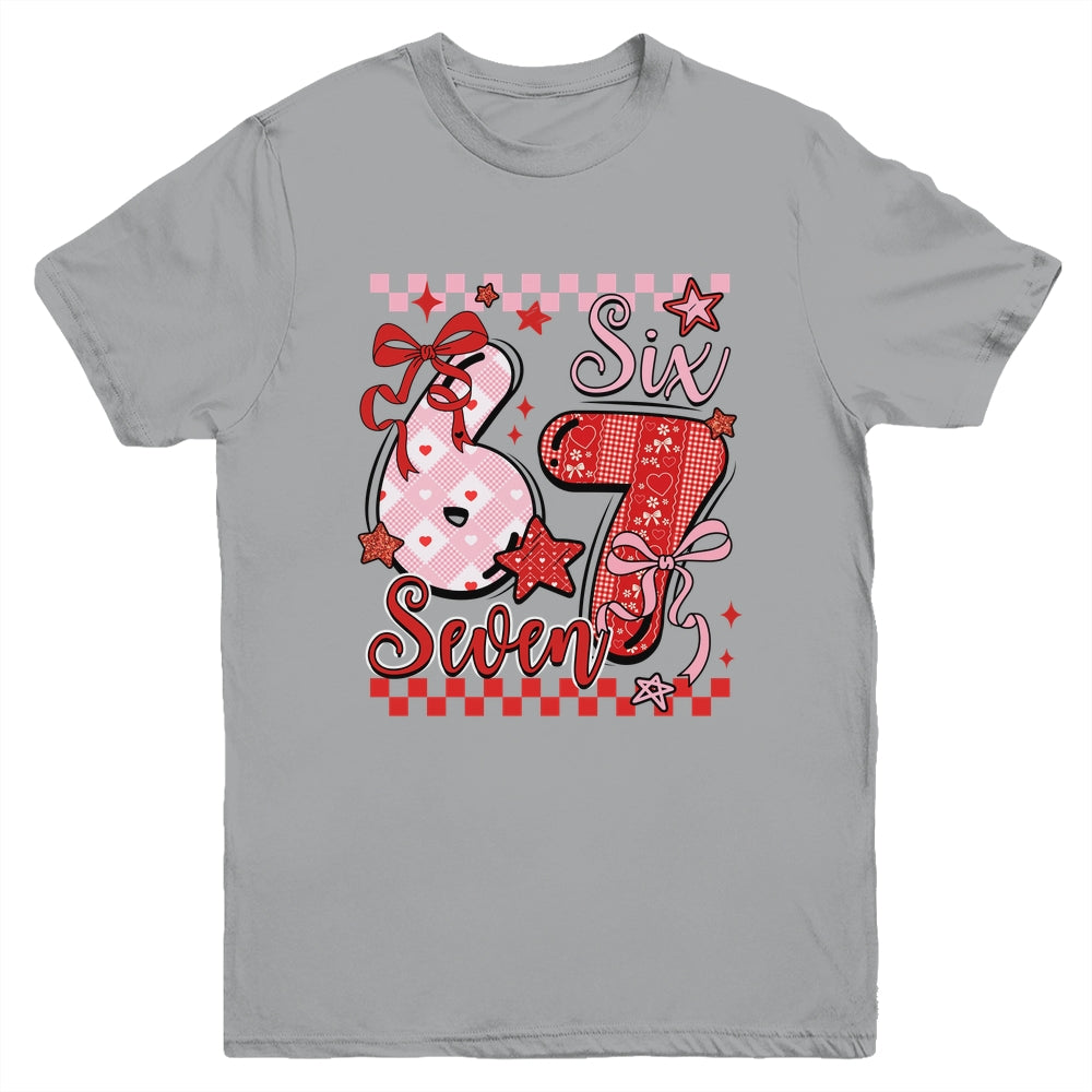 Coquette Valentine 67 Six Seven Preppy Cute Heart Bow Pink Youth Shirt | teecentury