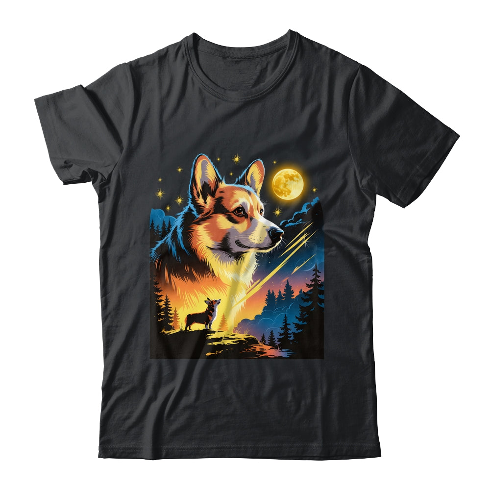 Corgi Howling To The Moon Vintage 90s Funny Dog Graphic Shirt & Hoodie | teecentury