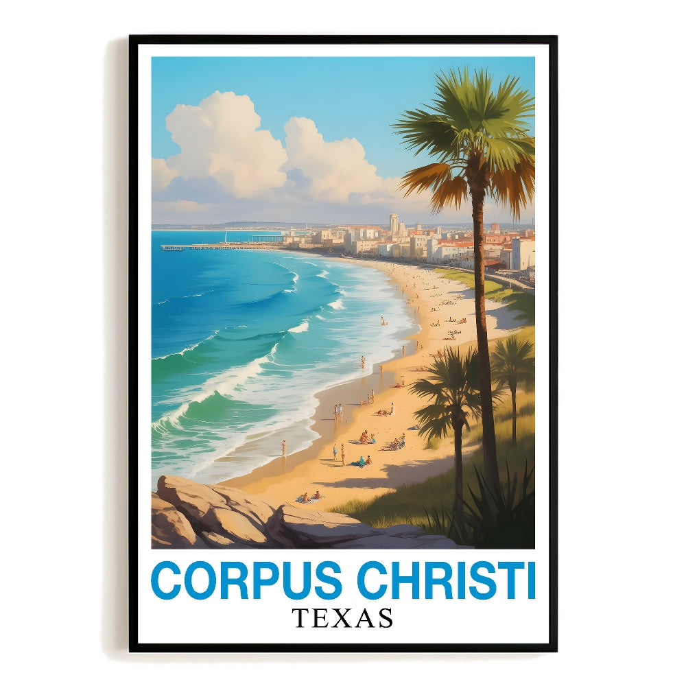 Corpus Christi Texas Beachfront Art Poster Vintage Travel Enthusiasts Wall Art Landscape Print Painting Ideal For Home Decor Living Room Office Bedroom Decor Unframed | teecentury