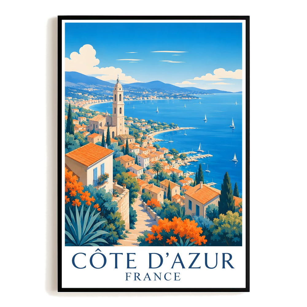 Côte D'Azur France Vintage Travel Poster Mediterranean Coast Wall Art Decor Landscape Print Painting Picture Ideal For Home Living Room Office Bedroom Decor Unframed | teecentury